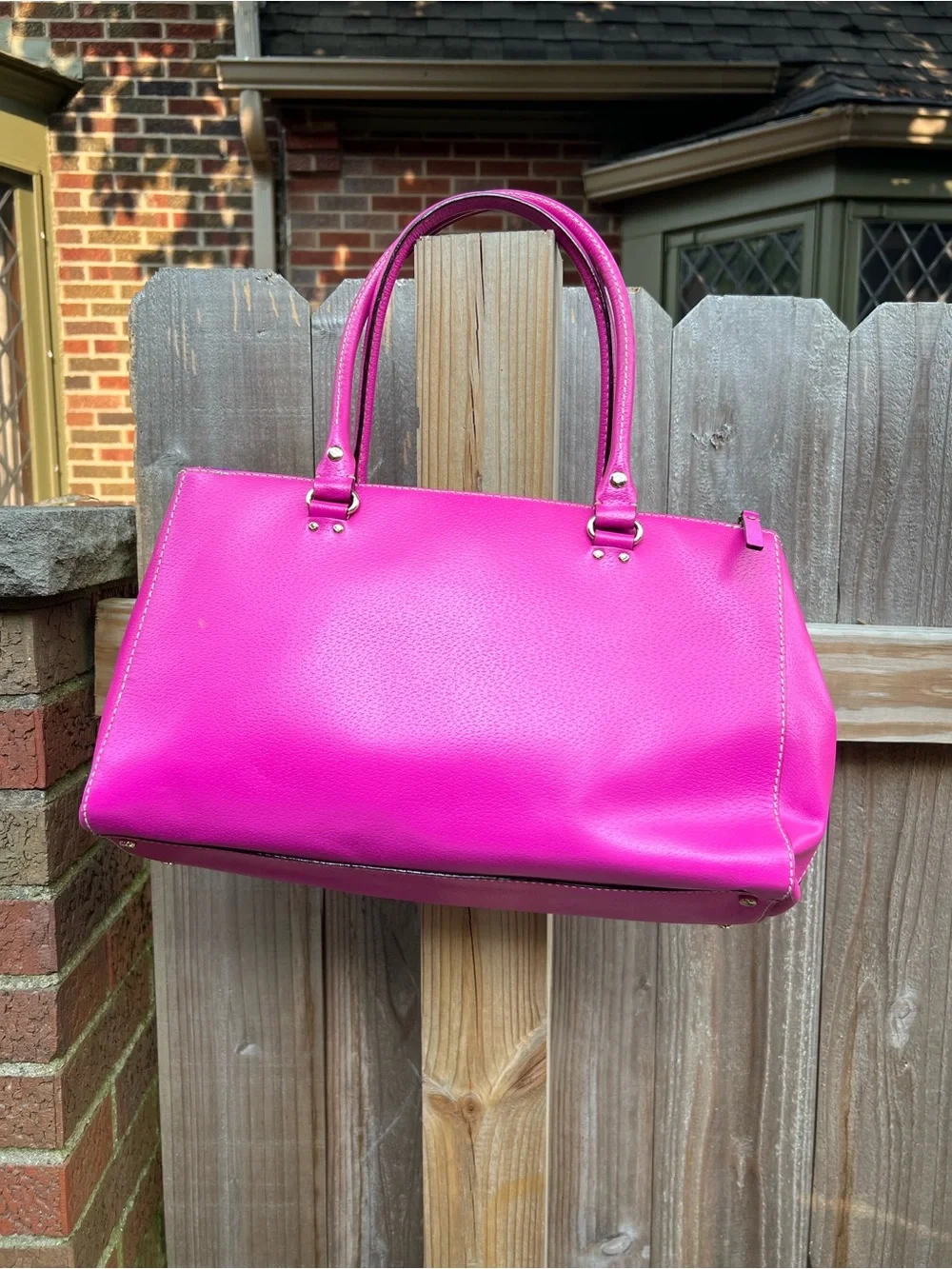 Kate Spade New York Magenta Pebbled Leather Satchel Gold Hardware Purple